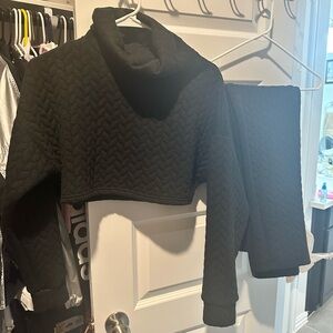 Cute black two piece crop mockneck top with matching pants.